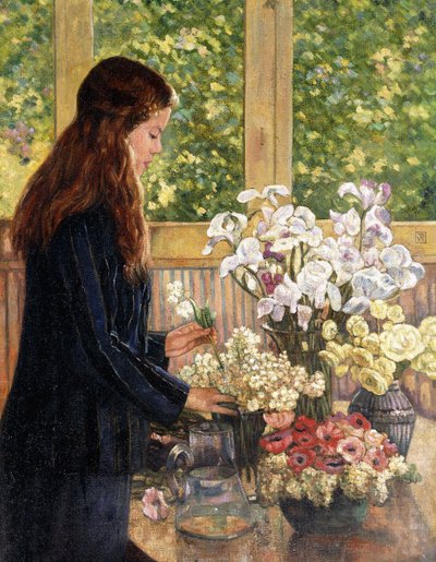 Jeune fille avec des vases de fleurs - Théo van Rysselberghe