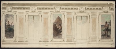 Esquisse pour la salle des mariages de la mairie de Courbevoie : Fileuse. Le mariage. Berger, en 1884 - Theobald Chartran