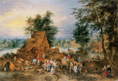 Une scène de village avec des paysans au travail - Theobald Michau
