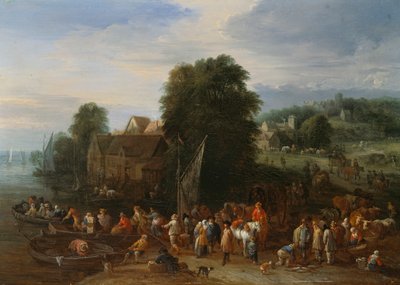 Voyageurs embarquant sur un ferry - Theobald Michau