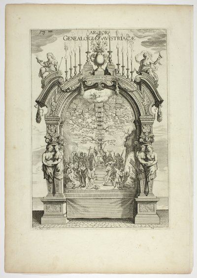 Arbre généalogique de la famille royale autrichienne, planche 32 de Casperius Gevartius, Pompa Introitus Honori Serenissimi Principis Ferdinandi - Theodoor van Thulden