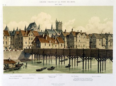 Le grand Châtelet et le pont de bois (1621-1643) - dans "Paris depuis le XIIIe à nos jours" par Hoffbauer, éd. Firmin Didot & Cie - Theodor Josef Hubert Hoffbauer