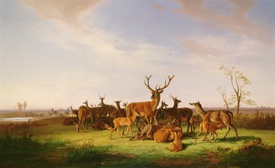 Un Troupeau de Cerfs dans un Pâturage Ensoleillé - Theodor Julius Kiellerup