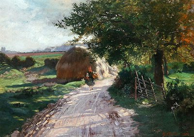 Chemin rural avec une petite fille de Schwalm - Theodor Matthei
