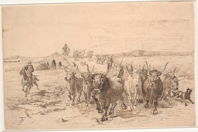 Un troupeau de bœufs dans la campagne romaine - Theodor Philipsen