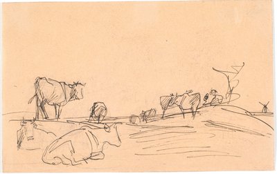 Paysage avec des vaches couchées et debout - Theodor Philipsen