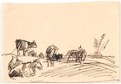 Paysage avec des vaches couchées et debout - Theodor Philipsen