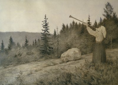 Sous la montagne résonne un instrument à vent - Theodor Kittelsen