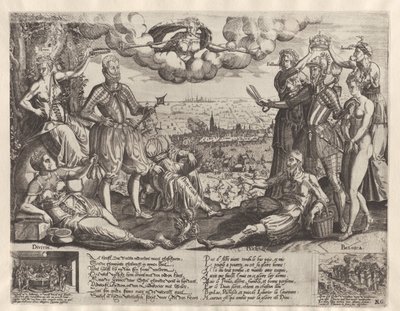 Comparaison entre Orange et Alva, avec en arrière-plan la Furie espagnole, vers 1577 - Theodor de Bry (attributed to)