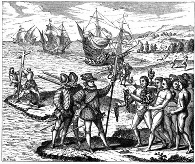 Christophe Colomb (1451-1506) explorateur génois, découvrant l