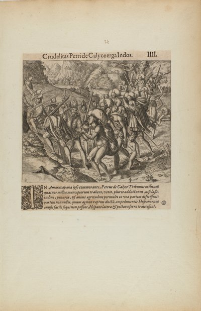 Crudelitas Petride Calyce Erga Indos. III. (extrait du livre Americae, quatrième partie) - Theodor de Bry
