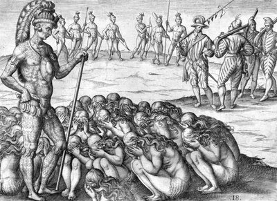 Captifs indiens saturiwa par les indiens potano - Theodor de Bry