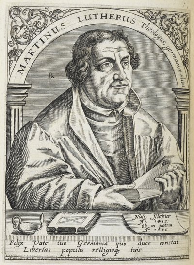 Martin Luther. (1483-1546). Réformateur religieux allemand, fondateur de la Réforme. Portrait. - Theodor de Bry