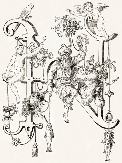 N - Le sage Natham - Alphabet par T. de Bry (nouvel alphabet artistique) - Theodor de Bry