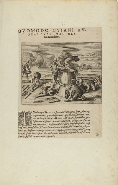 Quomodo Guiani Au-/reas Suas Imagines/Fundere Soleant. (extrait du livre Americae, parties sept et huit) - Theodor de Bry