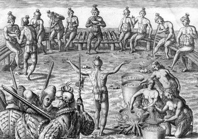Indien Timucua avec des explorateurs français - Theodor de Bry