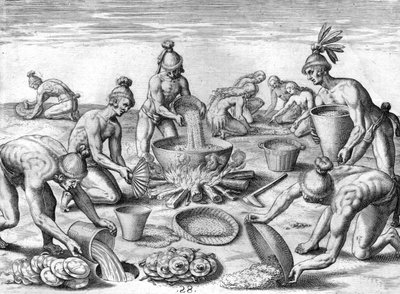 Indiens Timucuan préparant un festin - Theodor de Bry