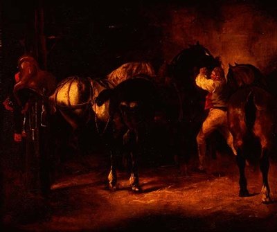 Trois chevaux dans une écurie - Theodore (attr. to) Gericault