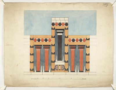 Peinture ré-imaginant le Sanctuaire Tri-partite Central dans la Cour Centrale du Palais de Minos à Knossos (Plans Architecturaux d