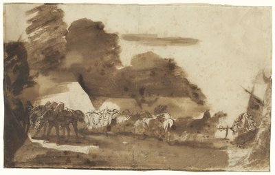 Bivouac avec chevaux et soldats - Theodore Gericault
