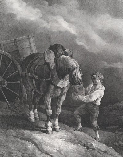 Garçon nourrissant un cheval de trait avec un sac à nez - Theodore Gericault