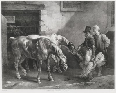 Deux chevaux de poste à la porte d