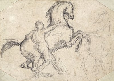Étalon cabré tenu par un homme nu - Theodore Gericault
