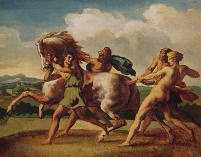 Esclaves arrêtant un cheval, étude pour "La Course des chevaux barbares", 1817 - Theodore Gericault