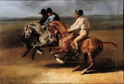 Départ de la course de chevaux avec cavaliers - Theodore Gericault