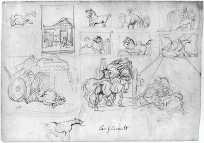 Étude de chevaux (recto) ; Une charrette suivie d