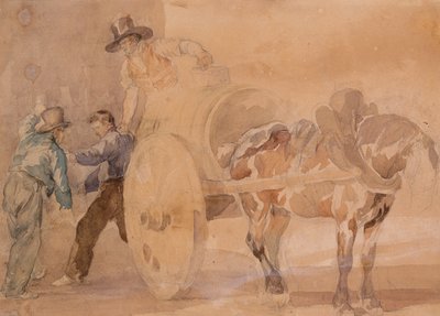 Trois Hommes Déchargeant une Charrette - Theodore Gericault