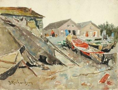 Séchage des couvertures sur les canoës - Theodore J. Richardson