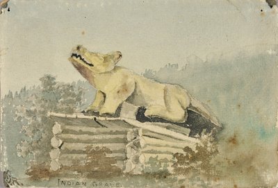 Sépulture indienne. Totem du loup au-dessus de la tombe de l