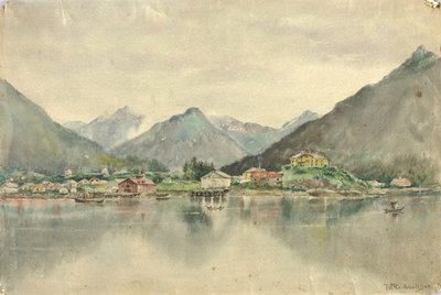 Sitka depuis les îles, montrant le château russe, 1888 - Theodore J. Richardson