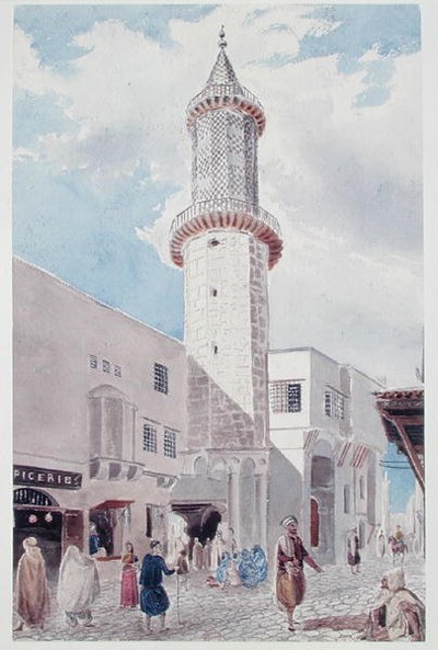 Le Minaret de la Mosquée sur la Rue de Chartres et la Rue Bab-Azoun, Alger - Theodore Leblanc