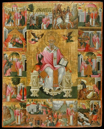 Saint Spyridon, évêque de Trimythous avec des scènes de sa vie - Theodore Poulakis