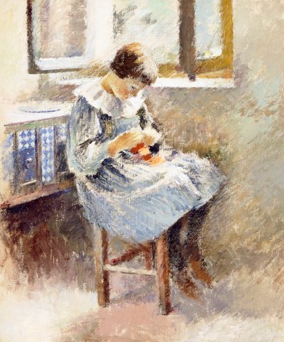 Fille cousant - Theodore Robinson
