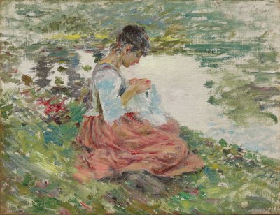 Fille cousant près de la rivière, c.1891 - Theodore Robinson
