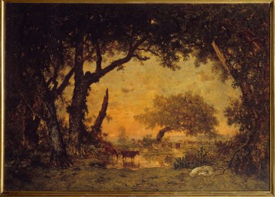 Sortie de la forêt à Fontainebleau, coucher de soleil - Pierre Etienne Theodore Rousseau