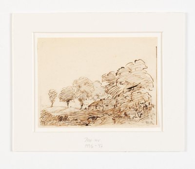 Paysage avec une cabane sous de grands arbres - Theodore Rousseau