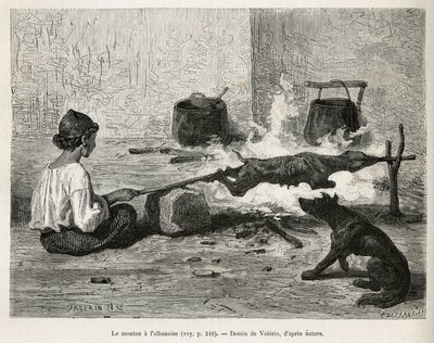 Un jeune Monténégrin rôtissant un mouton avec l