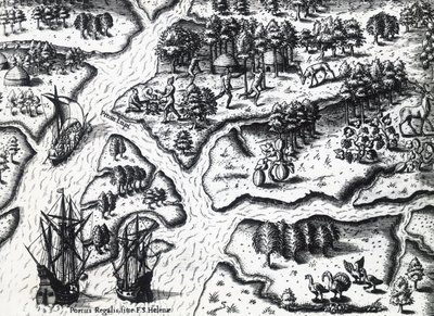 Arrivée des Français à Port Royal en 1564, par Theodor de Bry (1528-1598) d