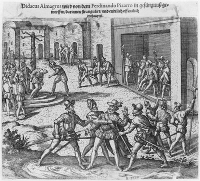 Capture, procès et exécution de Diego de Almagro sur ordre de Francisco Pizarro - Theodore de Bry