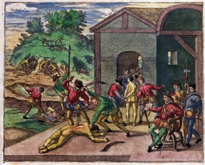 Cruauté des colons espagnols envers les Indiens, Mexique, vers 1550 - Theodore de Bry