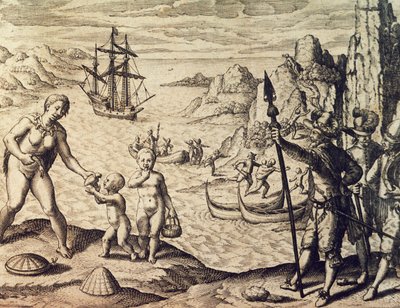 Le capitaine hollandais Sebalt de Weert débarquant sur la côte de la Guyane, de l