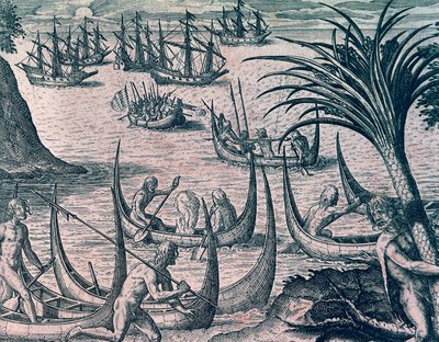 Navires hollandais dans le détroit de Magellan, gravure de l