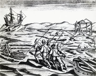 Expédition dirigée par William Barents (ca 1550-1597) à la recherche du Passage du Nord-Est, tirée de Peregrinationes, par Theodor de Bry (1528-1598), gravure - Theodore de Bry