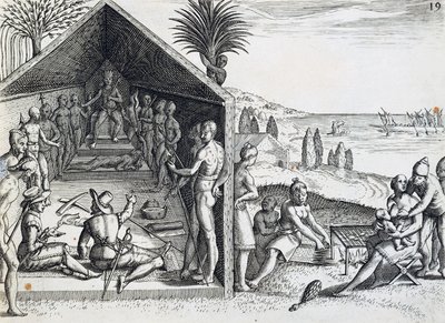 Roi recevant des visiteurs européens, Cap Lopez, Gabon, gravure de India orientalis par Theodor de Bry, Afrique - Theodore de Bry