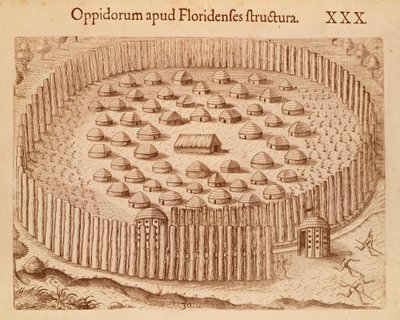 Village indigène en Floride, illustration de The Discourse of Florida par Theodore de Bry - Theodore de Bry