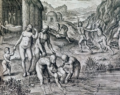 Remèdes utilisés par les indigènes contre les maladies, gravure tirée de Historia America, par Theodor de Bry (1528-1598), Francfort - Theodore de Bry